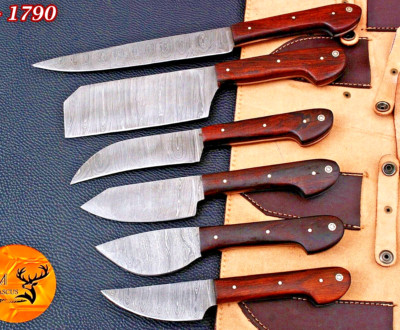 CUSTOM MADE HAND FORGE DAMASCUS STEEL CHEF KNIFE SET KITCHEN KNIVES 1790