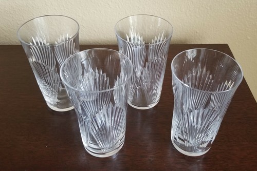 Antique LALIQUE France FAN Pattern ART DECO Crystal 5" TUMBLERS Barware SET OF 4 - Picture 3 of 12