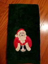 Christmas Holiday Embroidered Santa Claus Green Hand Towel Kitchen Towel NWOT