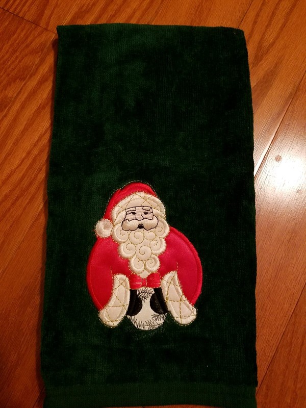 Christmas Holiday Embroidered Santa Claus Green Hand Towel Kitchen Towel NWOT