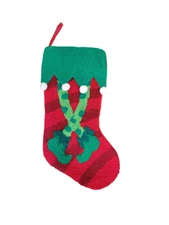 Glitzhome Red & Green Elf Shoes Christmas Stocking Made with Hooked Material