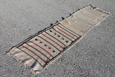 1x7 ft Beige Handmade Tribal Ethnic Turkish Wool Kilim Runner for Kitchen Hall
