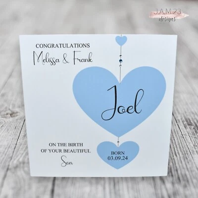 J.A.M. 23 DESIGNS Personalised New Baby Boy Birth Congratulations Card Son