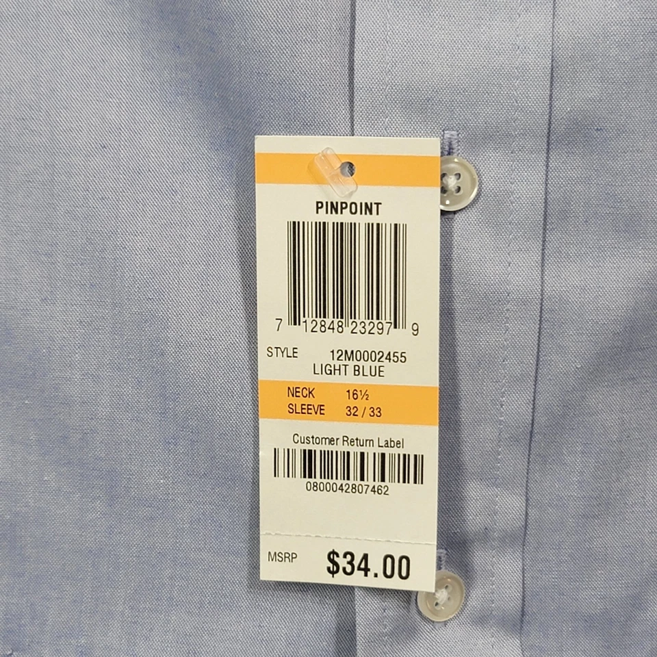 Camisa John Ashford Para Hombre 16.5 32/33 Azul Sólido Pinpoint Abotonada Nueva Con Etiquetas Foto 3 de 4