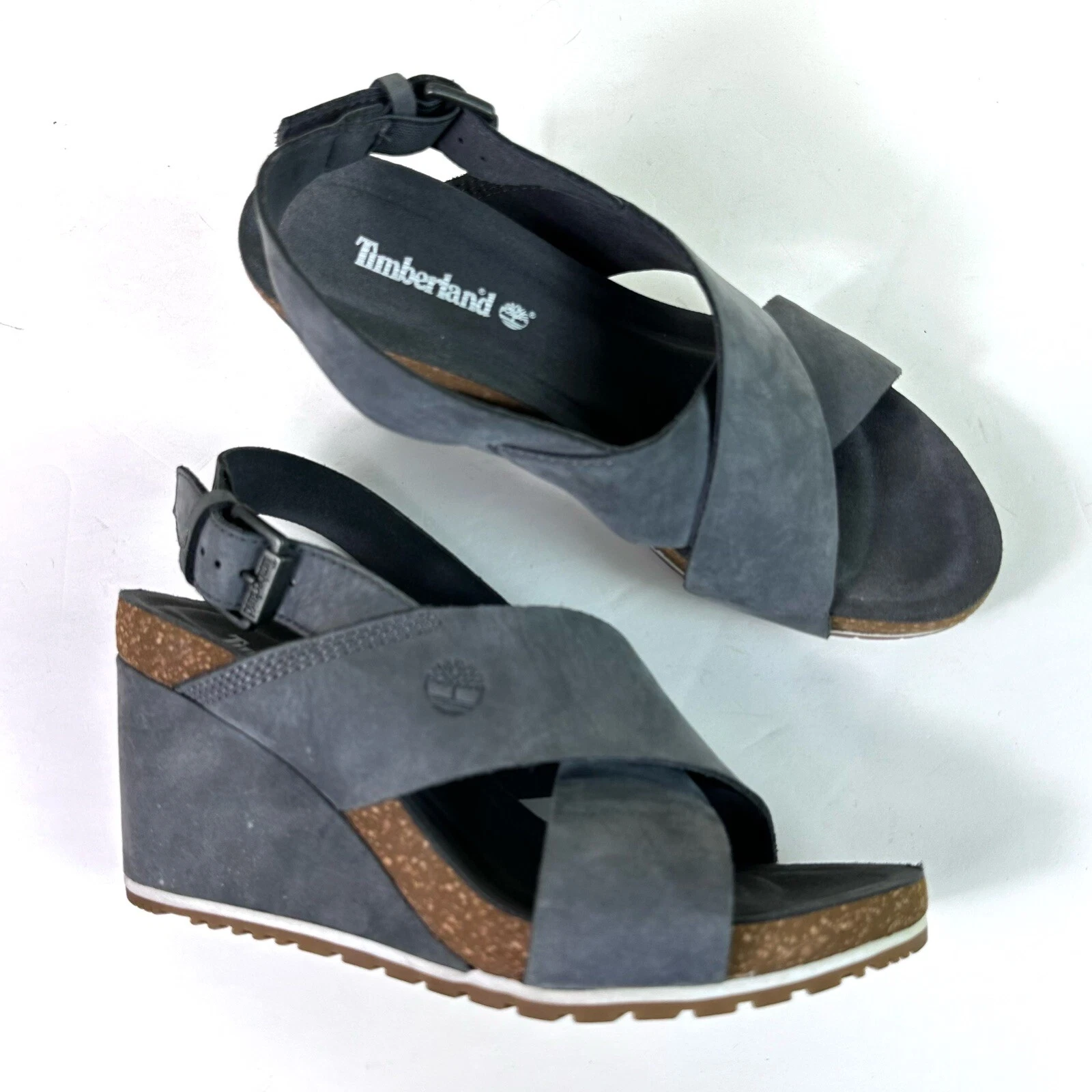 Sandali da donna grigi Timberland Capri Sunset zeppa zeppa taglia 7 pelle scamosciata nabuk