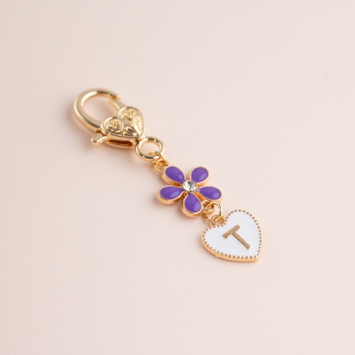 Cute Purple Flower Personalised Initial Letter Heart Charm Keychain Keyring Gift - Picture 21 of 27