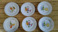 Appetizer Snack Plate Set Of 6  Drinks / Liquor motif 6.75"  Made in China