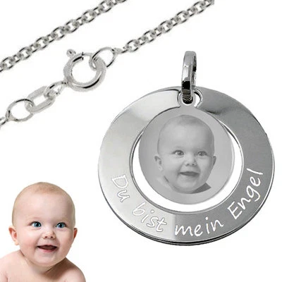 SILBERPOINT Gravur Platte rund mit pers. Fotogravur -Silber925- Inkl.Gravur und Kette- neU