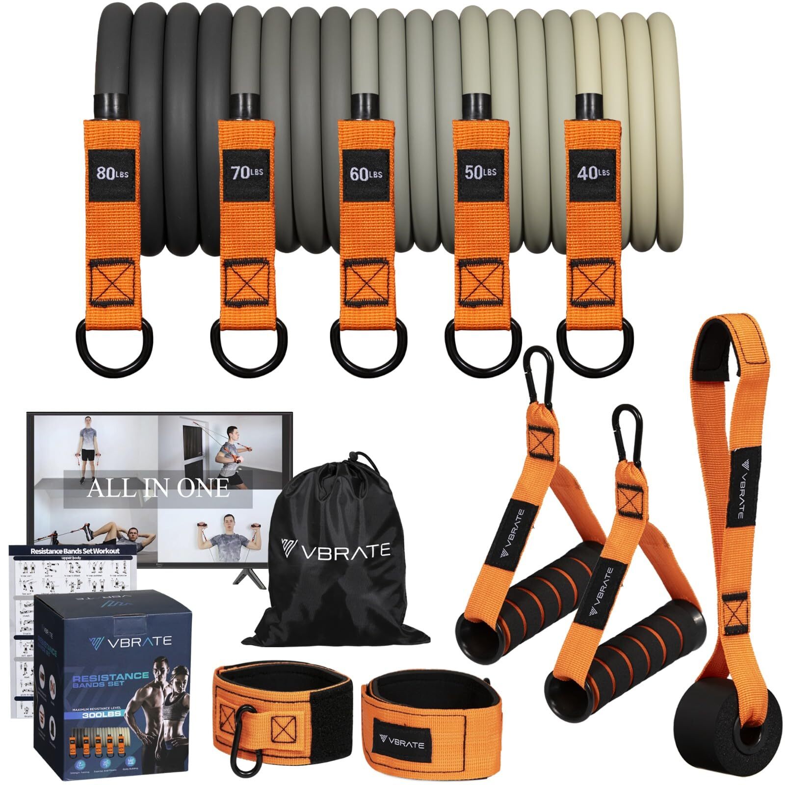 Resistance Bands Set 300lbs 360lbs - Fitness Bands with Handles, Door Anchor,...