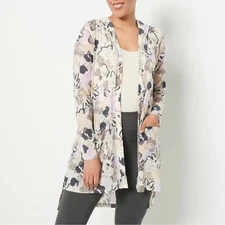 NEW LOGO by Lori Goldstein Small Beach to Street Sheer Hooded Cardigan  QVC 1064