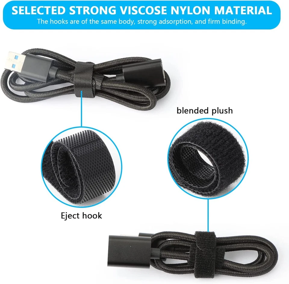 50-100 Cable Straps Black Wire Cord Hook Loop Ties Reusable Fastening Organizer - Image 4 of 4