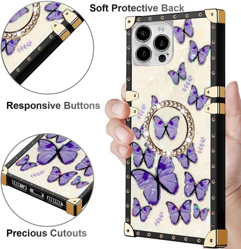 Luxury Ring Butterfly Marble Shell Phone Case For iPhone 11 12 13 14 15 Pro Max - 第 3/23 張圖片