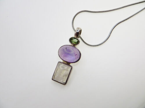 Anhänger Mondstein Amethyst Turmalin 925 Silber mit Kette 40 cm Edelstein Unikat - Bild 3 von 5