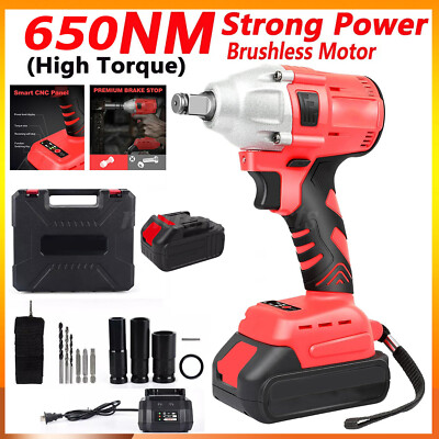 Cordless Electric Impact Wrench Gun 1/2'' High Power Driver with Li-ion Battery
