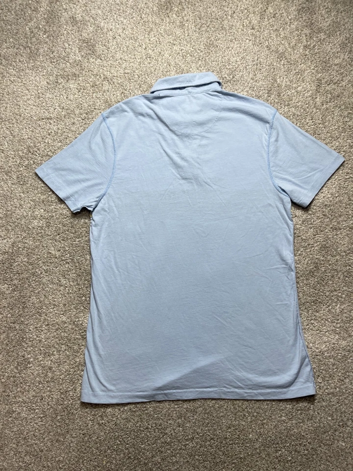 Camisa polo roja camel para hombre grande manga corta azul rayas puntada única Foto 4 de 4