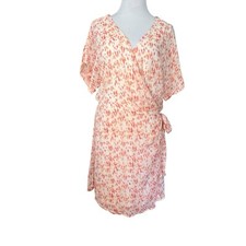 All in Favor Simone Floral Wrap Front Minidress in Multi Animal Peach Women XL