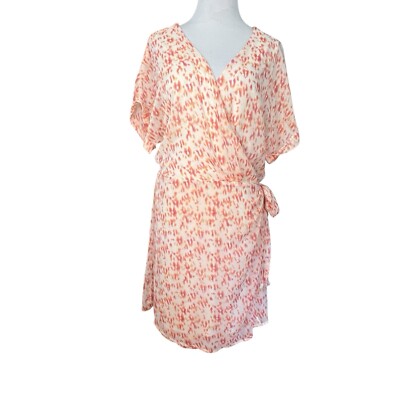 All in Favor Simone Floral Wrap Front Minidress in Multi Animal Peach Women XL