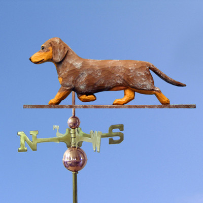 Dackel Glatt Handgeschnitzt Handbemalt Linde Hund Wetterfahne Rot Dapple