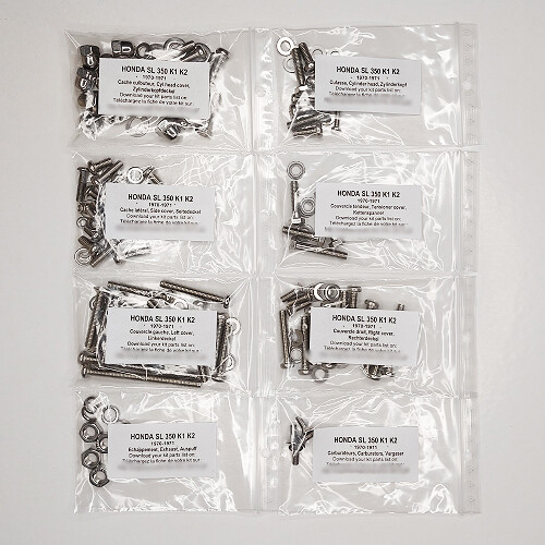 Kit vis inox n°1 moteur Honda SL 350 K1 K2 1970-1972 vis Phillips de qualité supérieure