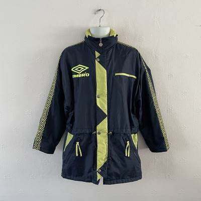 VINTAGE UMBRO COACH JACKE - M - DUNKELBLAU/GELB - MANTEL RETRO 90er 