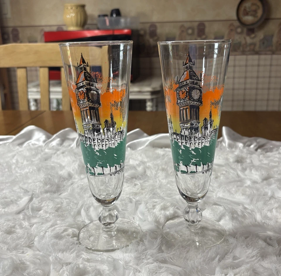 Juego de 2 vasos Pilsner vintage de diseño Big Ben coleccionables  Foto 2 de 4