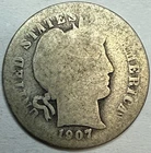 1907 - Barber Silver Dime 10c - Exact Coin Imaged #BAR206