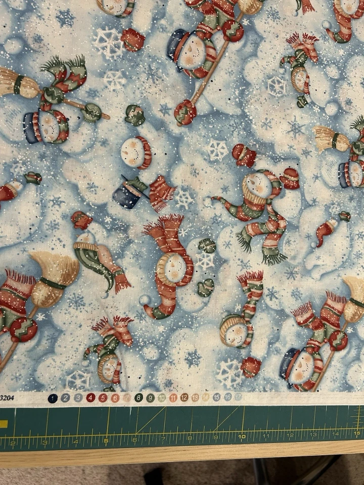 Snow Show Susan Winget Benartex Fabric BTY Snowmen Blue Quilting Sewing #3204 - Image 3 of 4