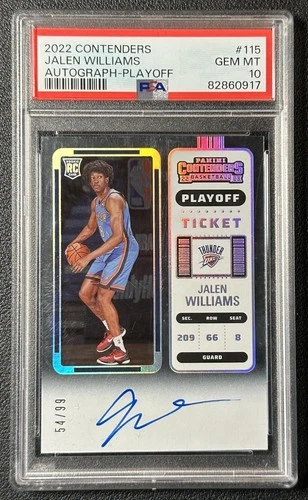JALEN WILLIAMS PSA 10 2022 PANINI CONTENDERS #115 PLAYOFF TICKET RC AUTO 54/99