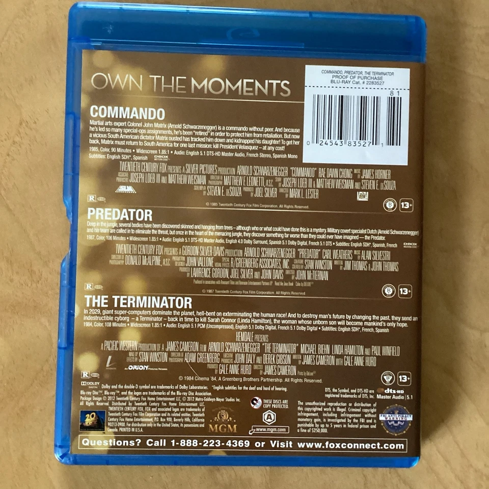 Arnold Schwarzenegger Triple Feature Blu-ray Commando + Predator + Terminator - Image 2 of 2