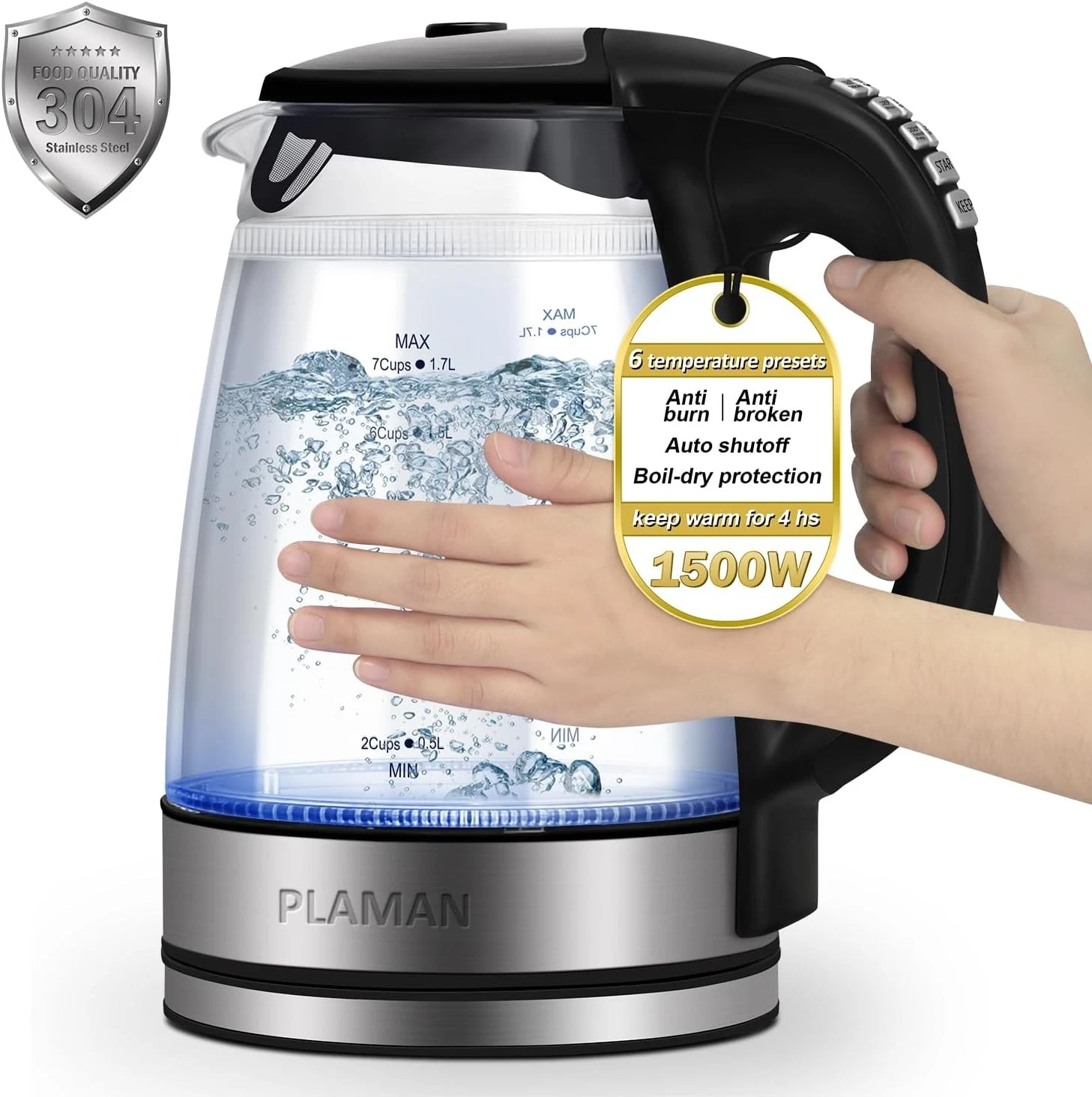 1500W Electric Kettle W/ Temperature Control 6-Temp Presets Tea/Coffee Double