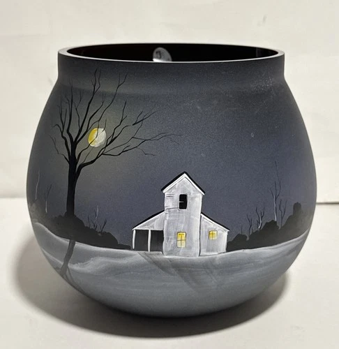 Fenton Stacy Williams Hand Painted Black Over Ruby Glass Vase VERY RARE