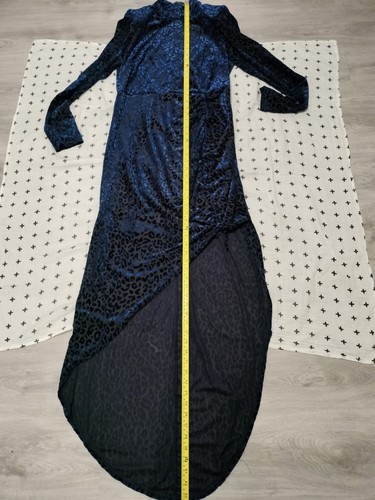 Plt blue velvet longsleeve ruched side dipped hem midi maxi dress size UK 16 - Picture 11 of 17