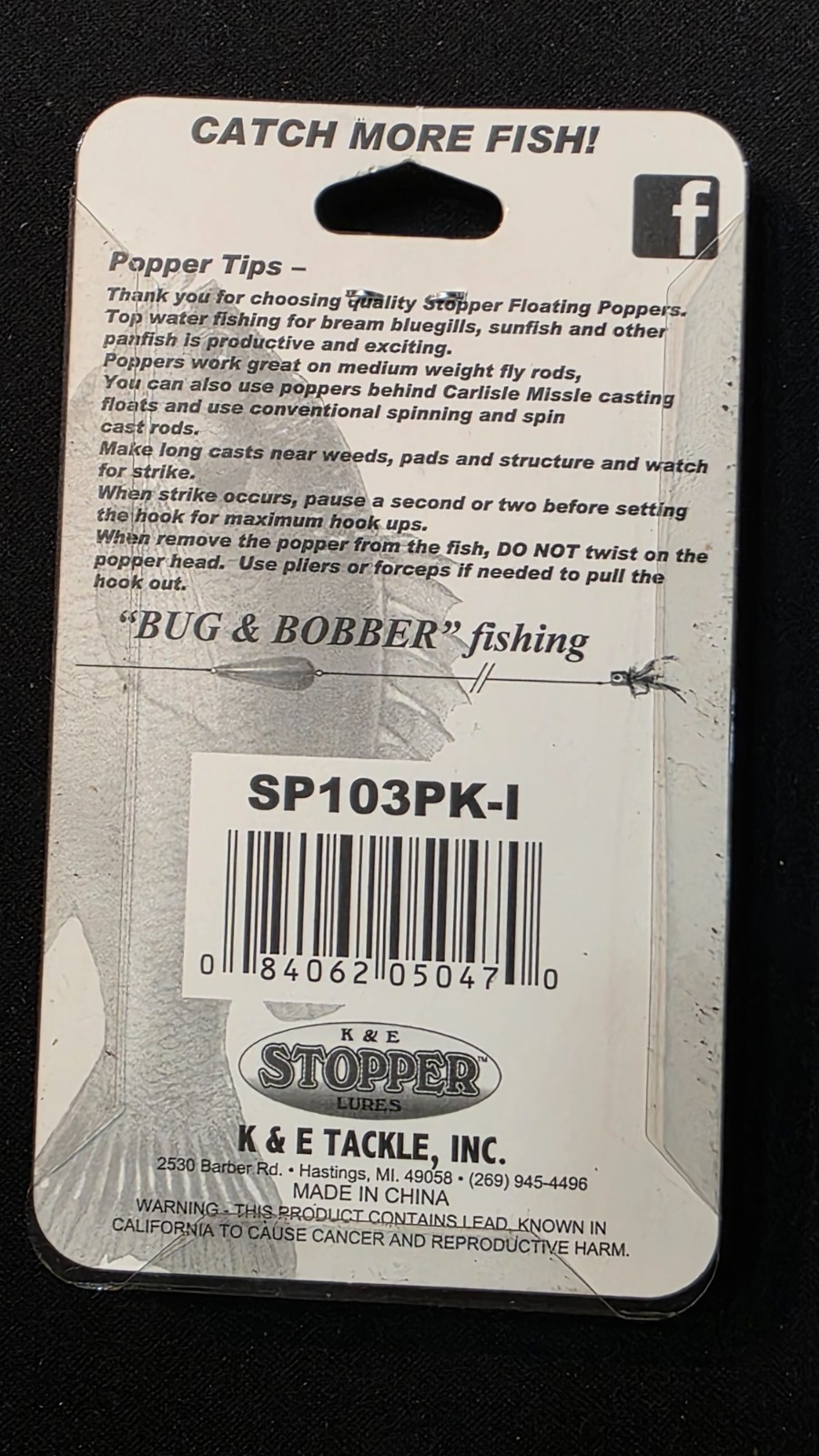 K & E Stopper Lures Poppers SP103PK- I (Black) - Image 2
