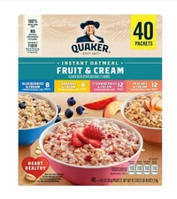 Quaker Instant Oatmeal Fruit & Cream, Variety Pack, 40-count 42.3 oz