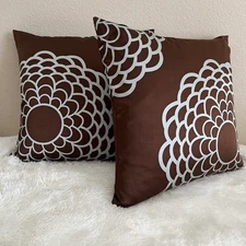 Silk, Feather, Down Chrysanthemum Geometric Teal on Chocolate Brown Pillows