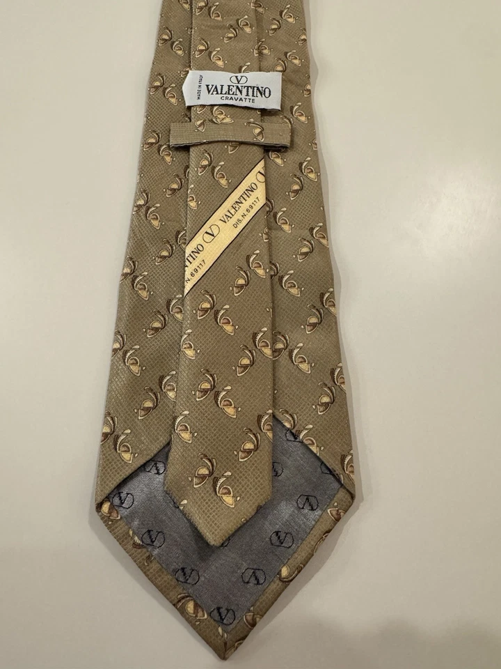 Corbata de cuello de seda para hombre Valentino Cravattes beige tostado elegante estampado Italia Foto 3 de 4