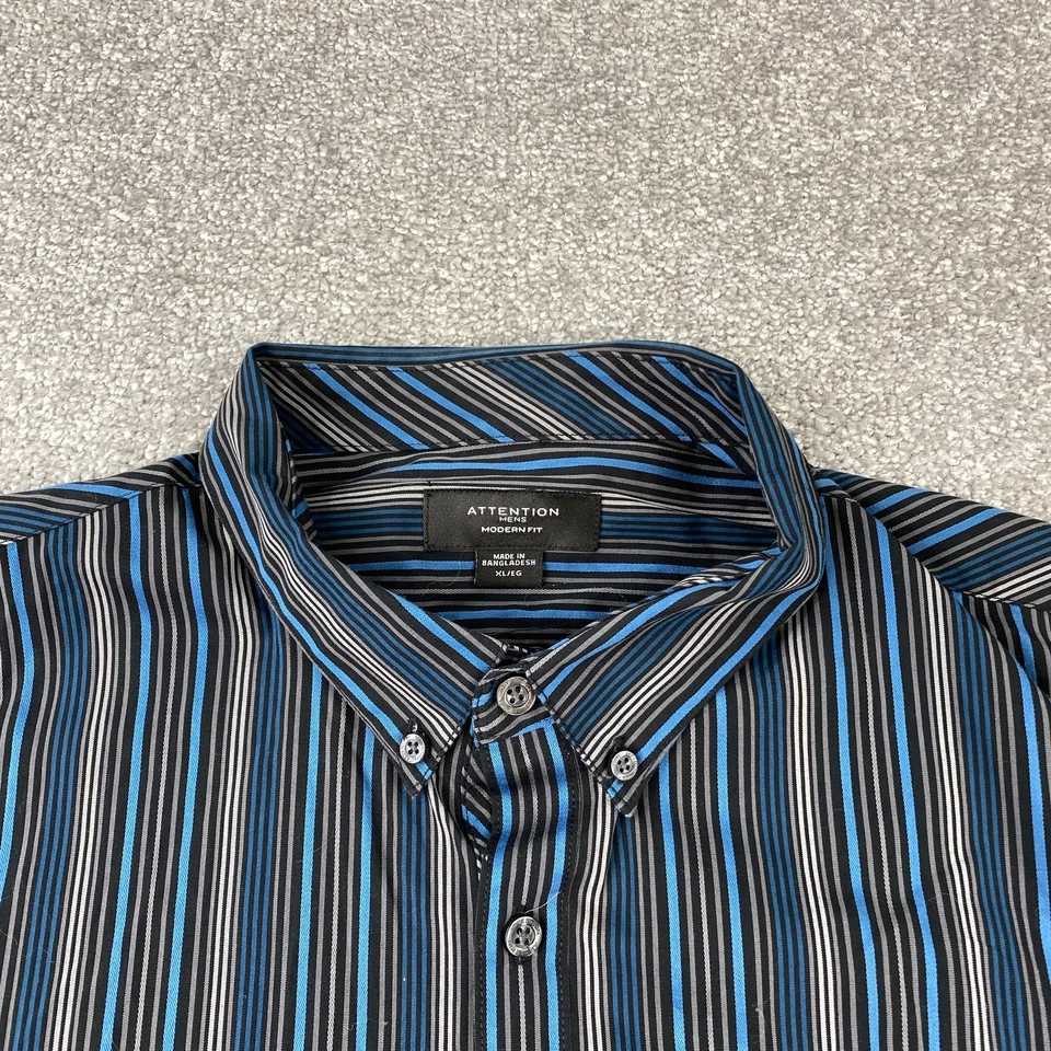 Camisa Attention Calce Moderno Abotonada Para Hombre XL Manga Larga Azul Rayas Foto 2 de 4
