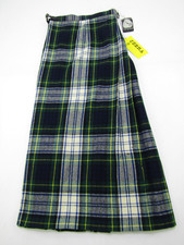 VTG Cobra Kilt Pure Wool Irish Skirt Womens Size 24 Green Tartan Plaid Pleated