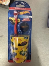 Bathroom Set HOT WHEELS Toothbrush Cup Cap Child Soft 3 Piece Brush Buddies