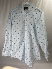 VINTAGE 70  s 1970  s Blue Button Shirt Men  s Sz 14.5 - 32 Hippie, Retro, Disco