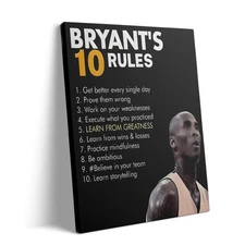 Kobe Bryant '10 Rules' Canvas Wall Art Print: Motivational Home Office Decor