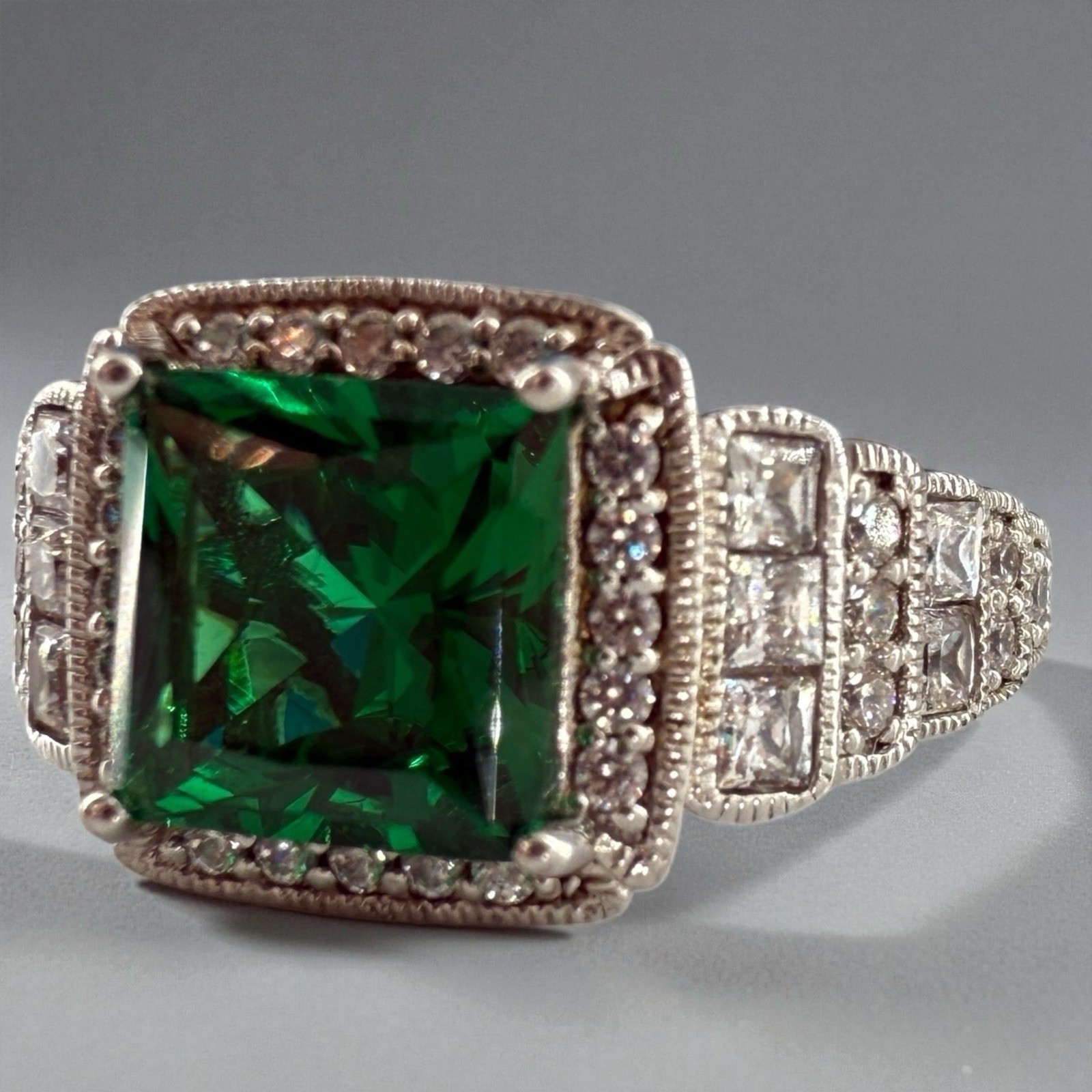 sterling designer signed Xavier simulated emerald… - image 6