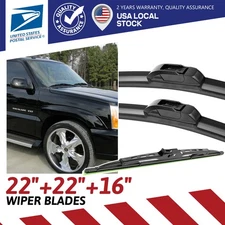 3PCS Wiper Blades Front Left & Right 22" and Rear 16" Fit For Ford GMC Cadillac