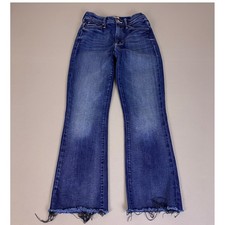 Mother The Insider Crop Fray Jeans Women's Size 24 Blue High Rise Flare Raw Hem
