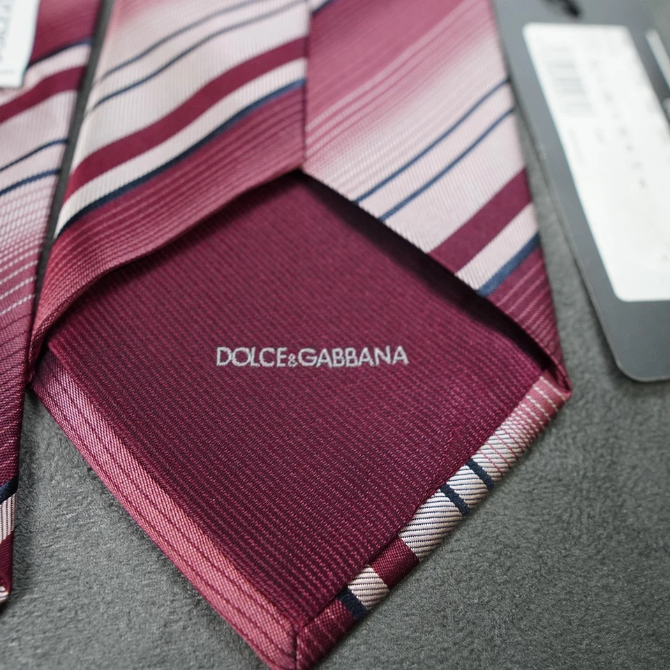 Corbata Dolce & Gabbana Para Hombre Borgoña Rosa Azul Marino Rayas Seda Hecha en Italia Formal Foto 3 de 4