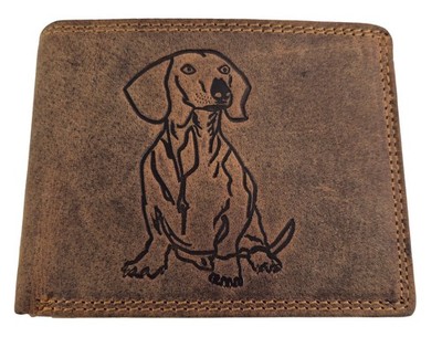 Echt Leder Geldbeutel Dackel - Büffelleder Rustikal Hund Hundefreund