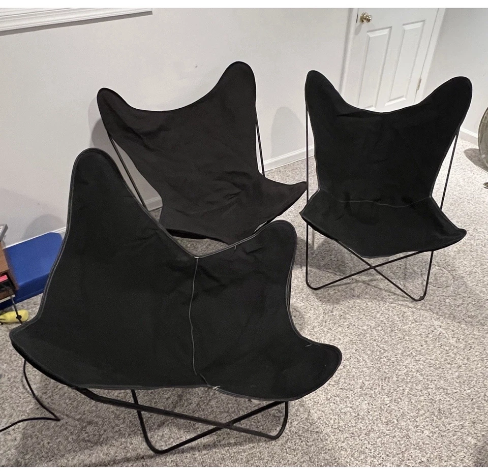 (3) Sillas mariposa modernas vintage de hierro forjado de mediados de siglo de los años 60 con 5 cubiertas Foto 2 de 3