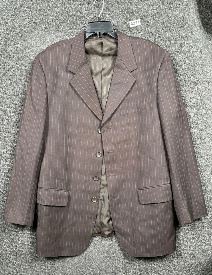 Traje Vinci Para Hombres 34R Marrón Rayas 2 Botones Blazer Pantalones Plisados Pantalones Foto 4 de 4
