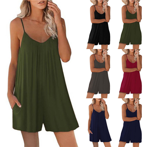 Women's Summer Strappy Baggy Jumpsuit Beach Shorts Holiday Play-suit Romper SIZE - Picture 1 of 14