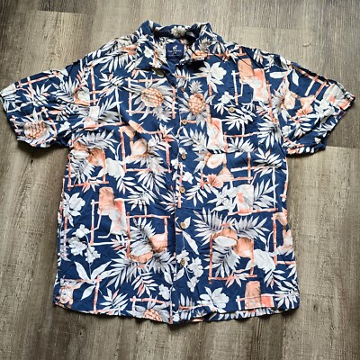 Caribbean Joe Hawaiian Shirt Extra Large Blue Tropical Pineapple Luau Vacation